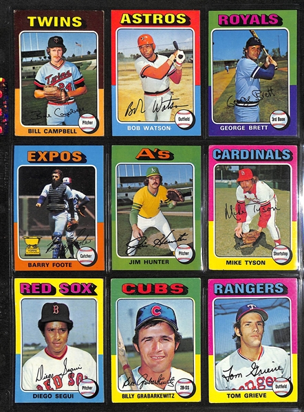 1975 Topps Baseball Complete Set of 660 Cards w. George Brett & Robin Yount Rookie Cards